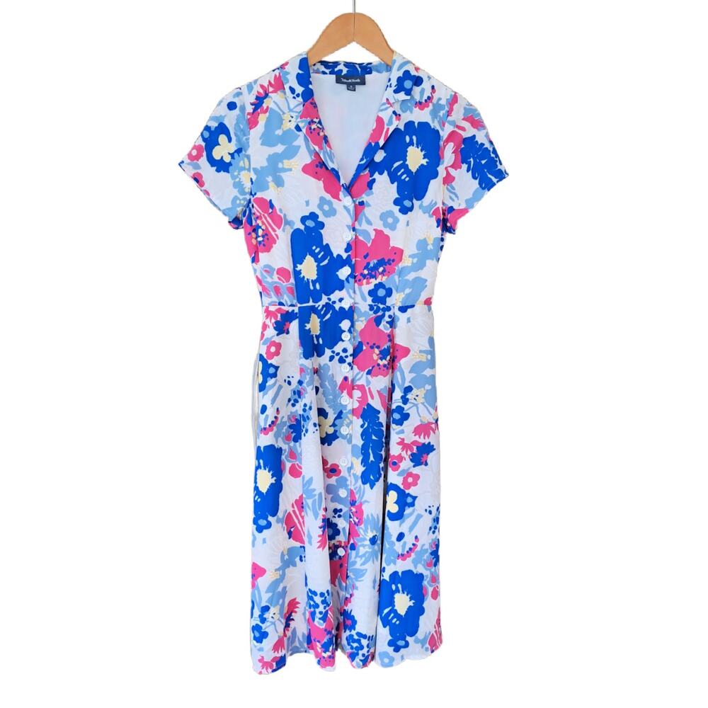 MODCLOTH Exciting Find Shirt Midi Dress Pink Blue Floral Small Retro Spring - Picture 10 of 11